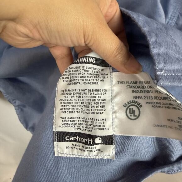 Carhartt FR Long Sleeve Button Up Flame Resistant Shirt Sz M Long Sleeve Blue - Picture 10 of 12